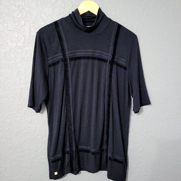 LRL Ralph Lauren Womens Mock Neck Short Sleeve Top Size 2X Black Corporate Goth - Picture 1 of 9